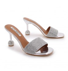 Mid-heeled slippers with...