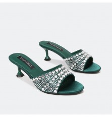 Thin heel slippers studded...