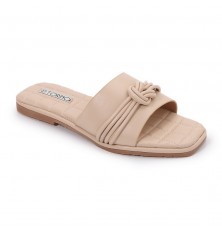 Flat leather slippers with...