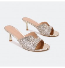 BXQ1760 نعال كعب لامع مزين...