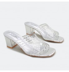 Wide-heeled evening slide...