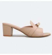 Soft leather wide-heeled...