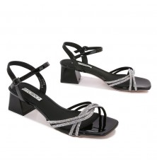 Shiny wide-heeled stiletto...