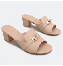 Soft leather wide-heeled...