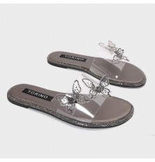 ZX3190  نعال فلات شفاف مزين...